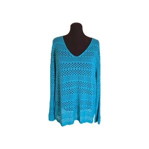 2XL Plus Size Crochet Tunic Cover-Up Turquoise Aqua Open Knit Beach Yachtcore